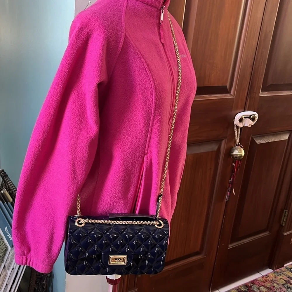 Deluxity LA  Jelly bag  2 way Quilted Crossbody / shoulder bag  Navy/ Gold chain